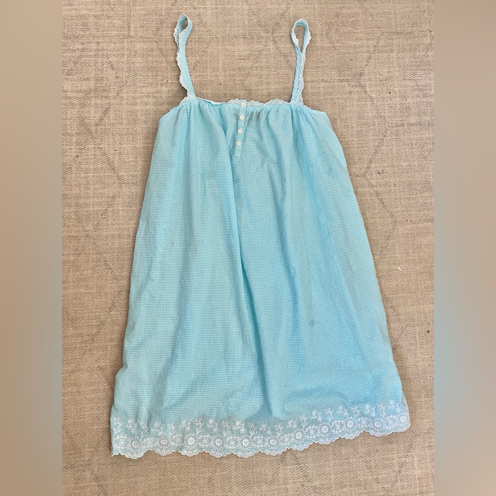 Lauren Ralph Lauren Blue Gingham Nightgown with Lace Accents